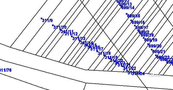 Parcela st. 311/16 v KÚ Mladeč, Katastrální mapa