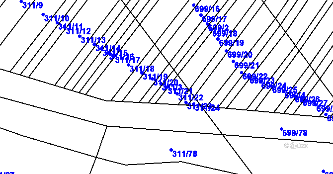 Parcela st. 311/21 v KÚ Mladeč, Katastrální mapa
