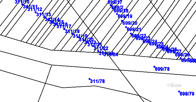 Parcela st. 311/23 v KÚ Mladeč, Katastrální mapa