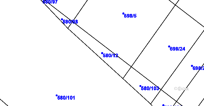 Parcela st. 580/12 v KÚ Mladeč, Katastrální mapa
