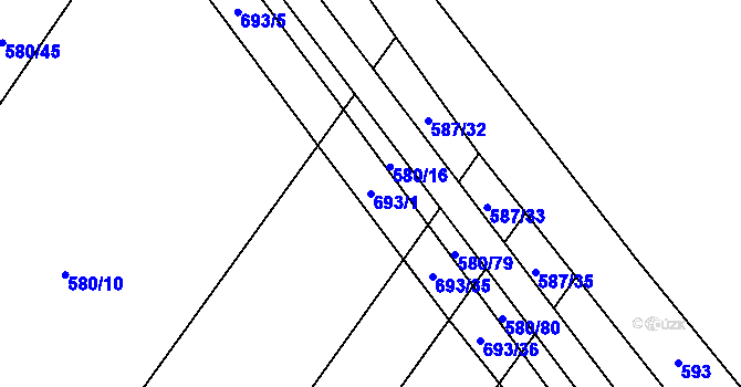 Parcela st. 693/1 v KÚ Mladeč, Katastrální mapa