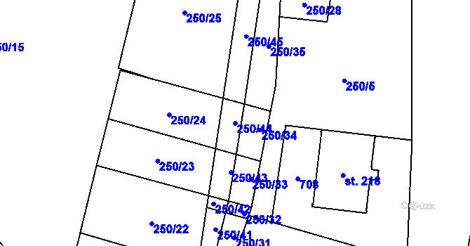 Parcela st. 250/44 v KÚ Mladeč, Katastrální mapa
