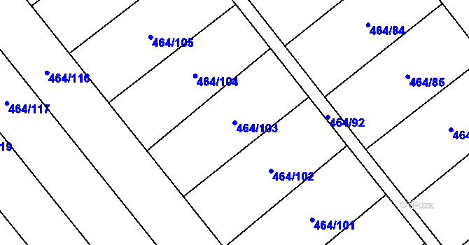 Parcela st. 464/103 v KÚ Mladeč, Katastrální mapa
