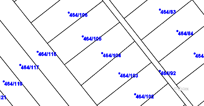 Parcela st. 464/104 v KÚ Mladeč, Katastrální mapa