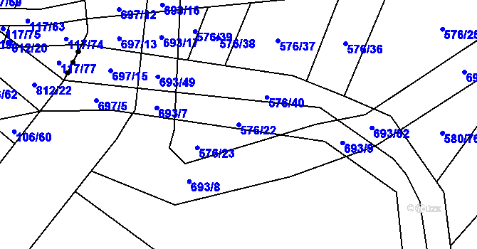 Parcela st. 576/22 v KÚ Mladeč, Katastrální mapa