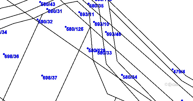 Parcela st. 580/33 v KÚ Mladeč, Katastrální mapa