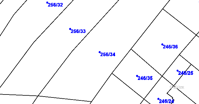 Parcela st. 256/34 v KÚ Mladeč, Katastrální mapa
