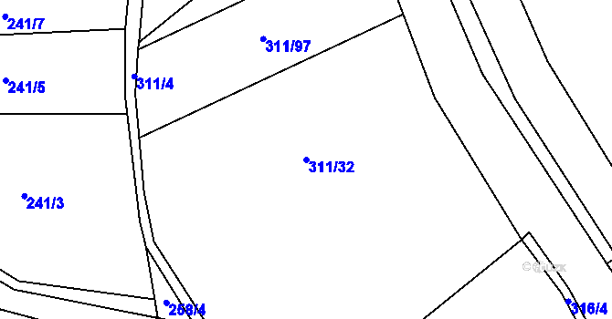 Parcela st. 311/32 v KÚ Mladeč, Katastrální mapa