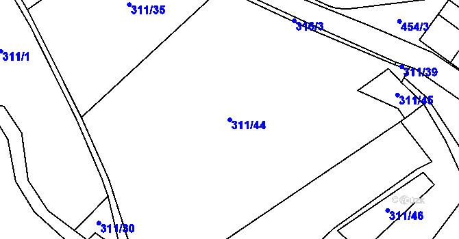 Parcela st. 311/44 v KÚ Mladeč, Katastrální mapa