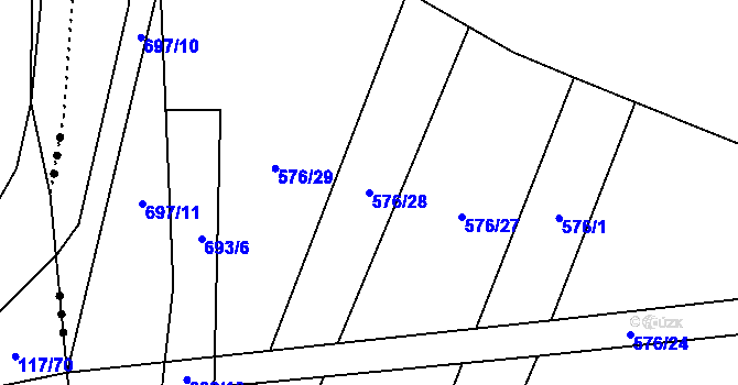 Parcela st. 576/28 v KÚ Mladeč, Katastrální mapa