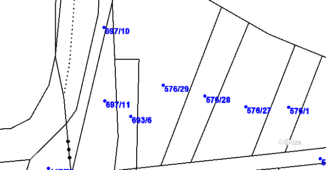 Parcela st. 576/29 v KÚ Mladeč, Katastrální mapa