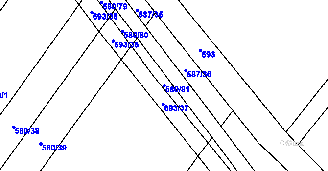 Parcela st. 580/81 v KÚ Mladeč, Katastrální mapa