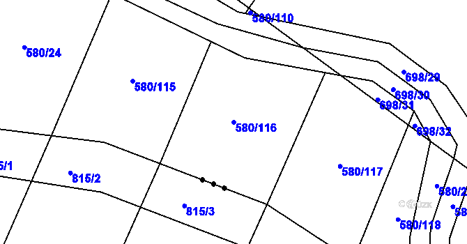 Parcela st. 580/116 v KÚ Mladeč, Katastrální mapa