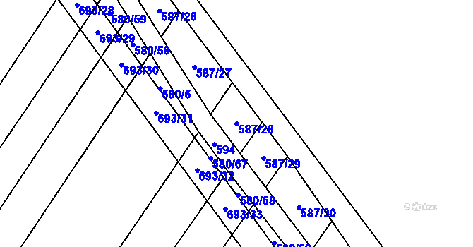 Parcela st. 587/28 v KÚ Mladeč, Katastrální mapa