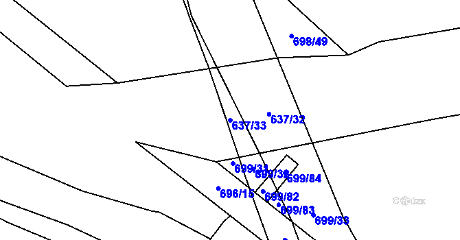 Parcela st. 637/33 v KÚ Mladeč, Katastrální mapa