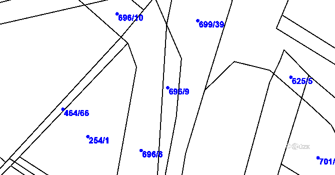 Parcela st. 696/9 v KÚ Mladeč, Katastrální mapa