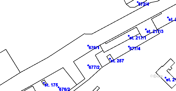 Parcela st. 676/1 v KÚ Mladeč, Katastrální mapa