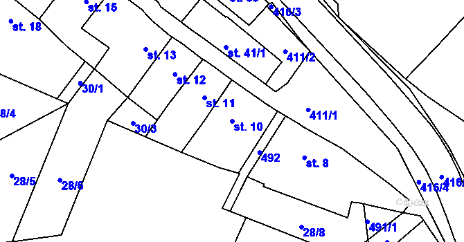 Parcela st. 10 v KÚ Sobáčov, Katastrální mapa