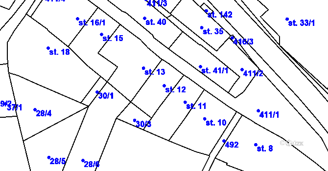 Parcela st. 12 v KÚ Sobáčov, Katastrální mapa