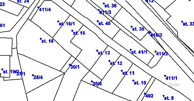 Parcela st. 13 v KÚ Sobáčov, Katastrální mapa