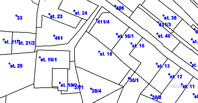 Parcela st. 18 v KÚ Sobáčov, Katastrální mapa