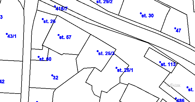 Parcela st. 25/3 v KÚ Sobáčov, Katastrální mapa