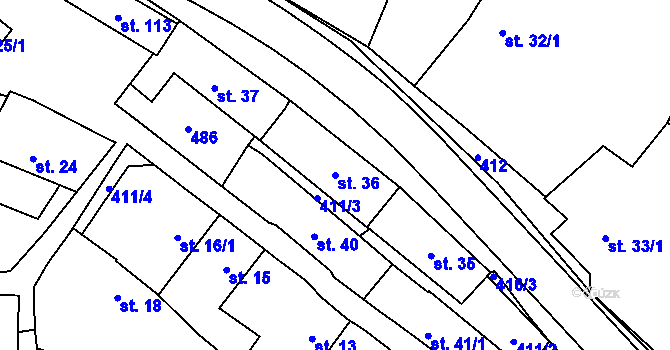Parcela st. 36 v KÚ Sobáčov, Katastrální mapa