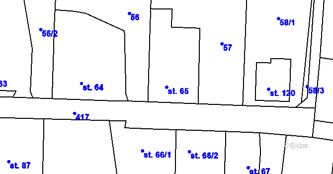 Parcela st. 65 v KÚ Sobáčov, Katastrální mapa