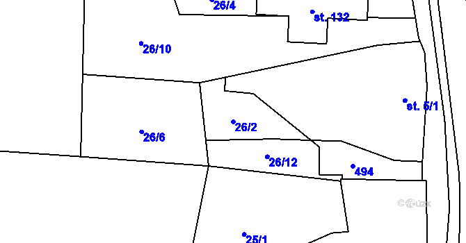 Parcela st. 26/2 v KÚ Sobáčov, Katastrální mapa