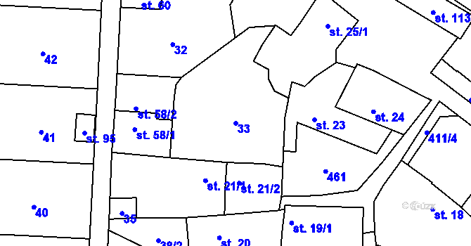 Parcela st. 33 v KÚ Sobáčov, Katastrální mapa