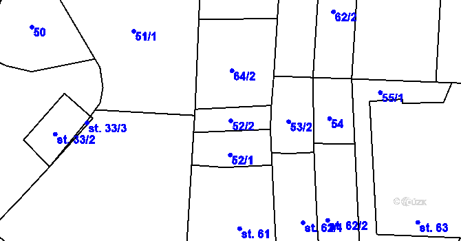 Parcela st. 52/2 v KÚ Sobáčov, Katastrální mapa