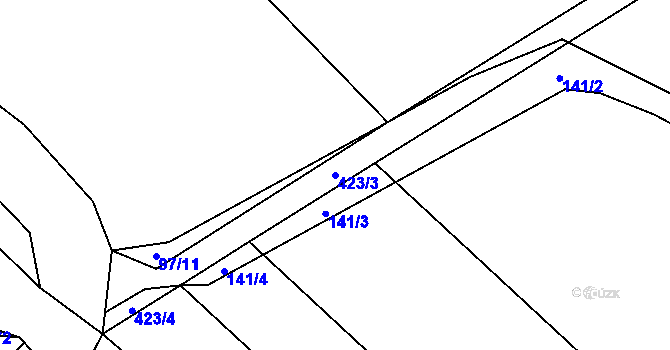 Parcela st. 423/3 v KÚ Sobáčov, Katastrální mapa