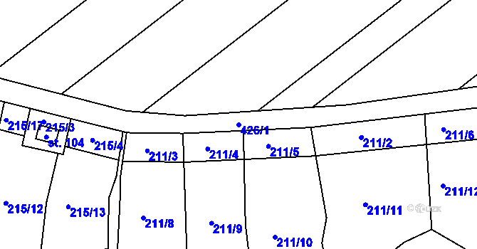Parcela st. 426/1 v KÚ Sobáčov, Katastrální mapa