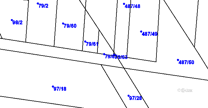 Parcela st. 79/62 v KÚ Sobáčov, Katastrální mapa