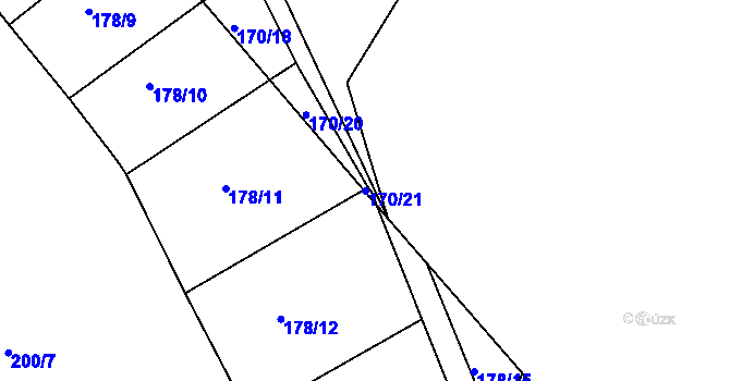 Parcela st. 170/21 v KÚ Sobáčov, Katastrální mapa
