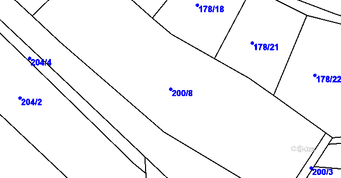 Parcela st. 200/8 v KÚ Sobáčov, Katastrální mapa