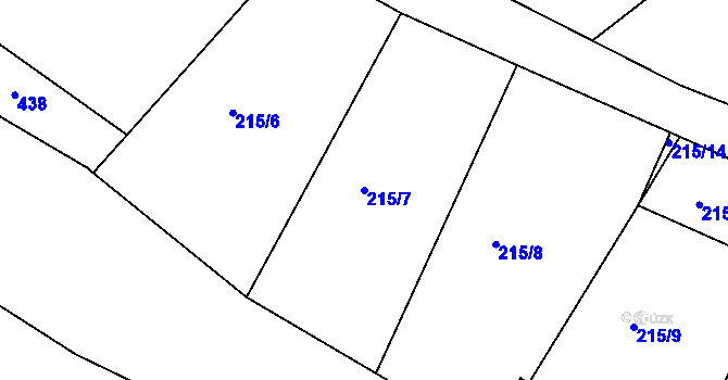 Parcela st. 215/7 v KÚ Sobáčov, Katastrální mapa