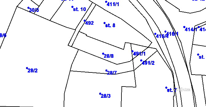 Parcela st. 28/8 v KÚ Sobáčov, Katastrální mapa