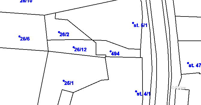 Parcela st. 5/2 v KÚ Sobáčov, Katastrální mapa