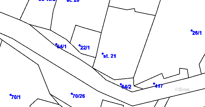 Parcela st. 21 v KÚ Hubojedy, Katastrální mapa