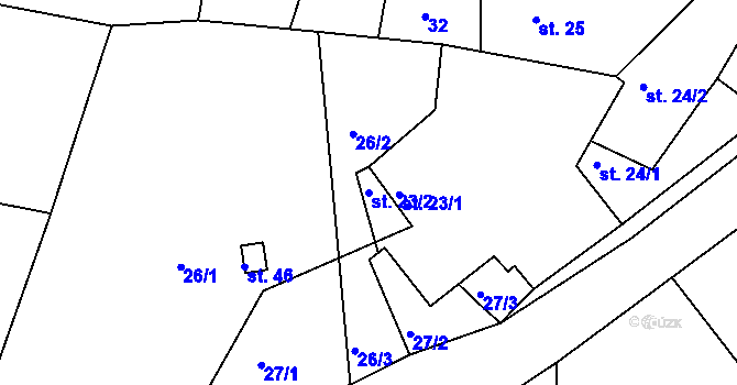 Parcela st. 23/2 v KÚ Hubojedy, Katastrální mapa
