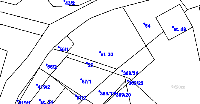 Parcela st. 33 v KÚ Hubojedy, Katastrální mapa