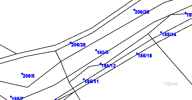 Parcela st. 185/3 v KÚ Hubojedy, Katastrální mapa