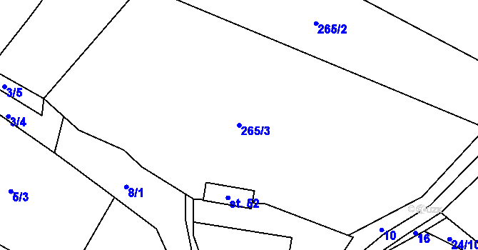 Parcela st. 265/3 v KÚ Hubojedy, Katastrální mapa