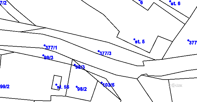 Parcela st. 377/3 v KÚ Hubojedy, Katastrální mapa