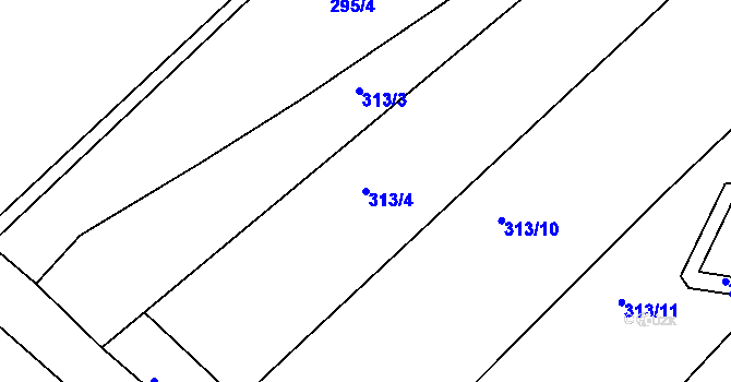 Parcela st. 313/4 v KÚ Hubojedy, Katastrální mapa