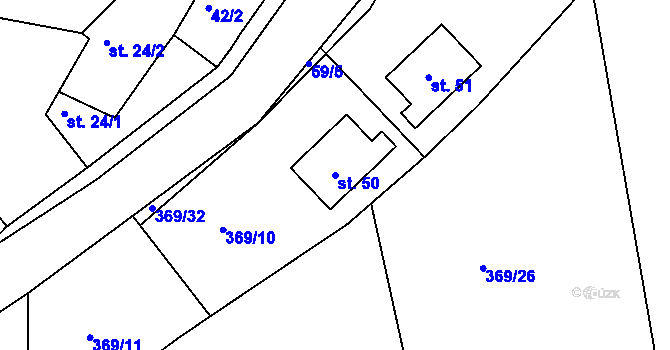 Parcela st. 50 v KÚ Hubojedy, Katastrální mapa