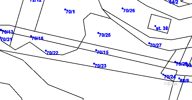 Parcela st. 70/15 v KÚ Hubojedy, Katastrální mapa