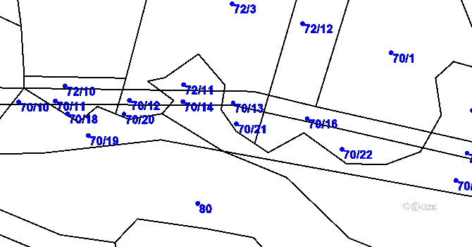 Parcela st. 70/21 v KÚ Hubojedy, Katastrální mapa