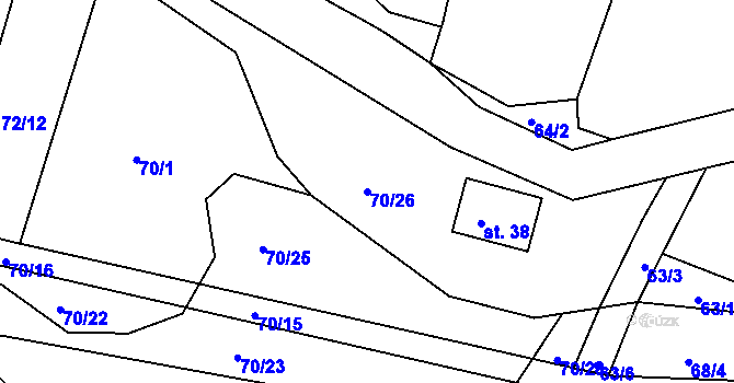 Parcela st. 70/26 v KÚ Hubojedy, Katastrální mapa